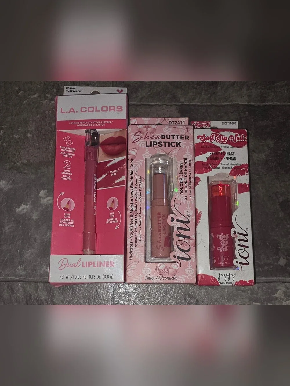 L.A. COLORS Dual Lipliner, Ioni Shea Butter Lipstick, Soft Lip Veil BNIB